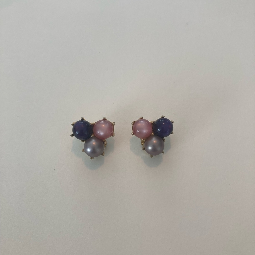 Chic Pink Purple Gray Richelieu Pearl Earrings Golden Clip Vintage Retro